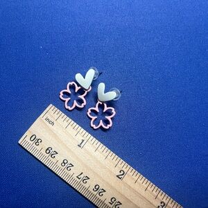 Heart and Flower Earrings - Pink and White